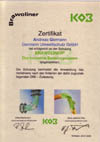 Zertifikat der Firma KOB f�r das Produkt BRAWOLINER