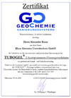 Zertifikat GeoChemie f�r Tubogel 2 Komponenten Flutungsverfahren