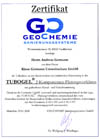 Zertifikat GeoChemie f�r Tubogel 2 Komponenten Flutungsverfahren