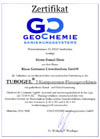 Zertifikat GeoChemie f�r Tubogel 2 Komponenten Flutungsverfahren