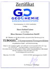 Zertifikat GeoChemie f�r Tubogel 2 Komponenten Flutungsverfahren